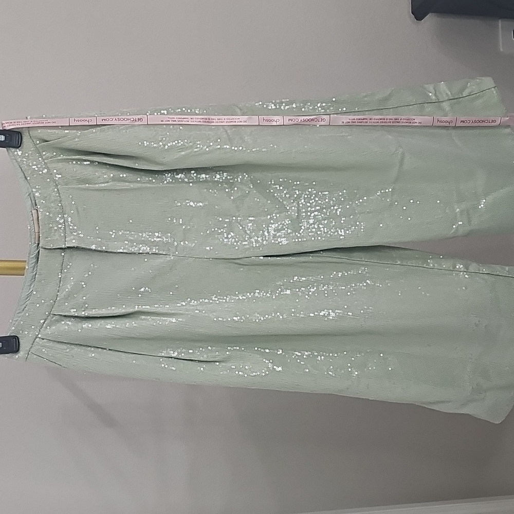 CHOOSY Brand Mint Sequin Wide Leg Crop Pants NWT - Picture 5 of 7